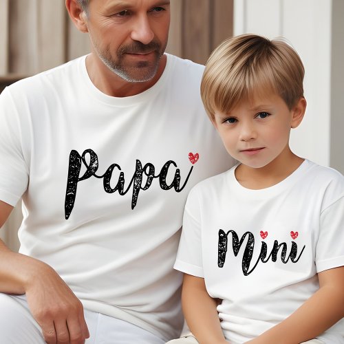 Cute Papa And Mini Fun Script And Heart T_Shirt