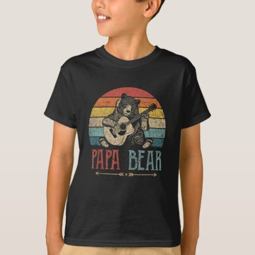 Cute Papa Bear Vintage Fathers Day Retro Dad Guit T_Shirt
