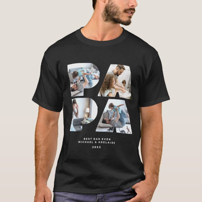 Cute Papa Photo Collage Best Dad Ever Fathers Day T-Shirt (Front)