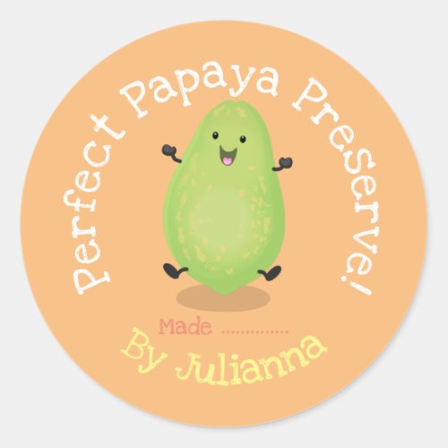 Cute papaya preserves cartoon illustration label