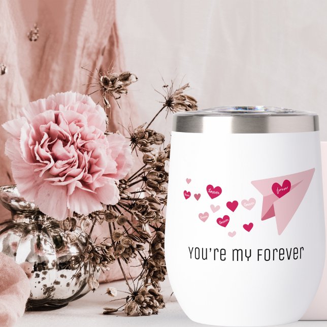 Cute Paper Airplane, forever heart,Valentine's Day Thermal Wine Tumbler (Creator Uploaded)