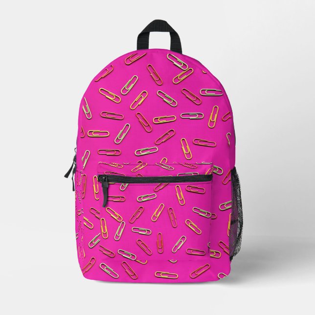 CUTE Paper Clip Pattern on Pink Printed Backpack (Front)