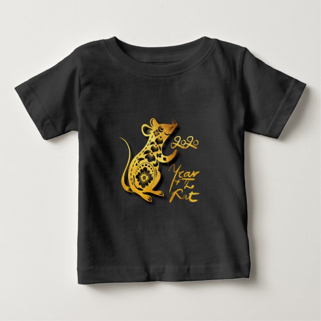 Cute Paper-cut Chinese New Year Rat Baby Tee (Front)
