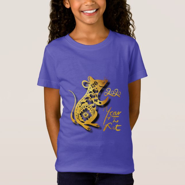 Cute Paper-cut Chinese New Year Rat Girl Tee (Front)