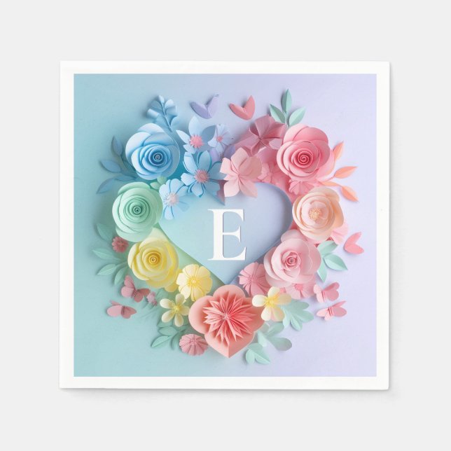 Cute Paper Hearts, Flowers, Butterflies Napkins (Front)