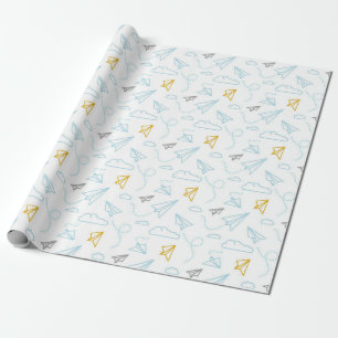Cute Paper Plane And Clouds Baby Shower Pattern