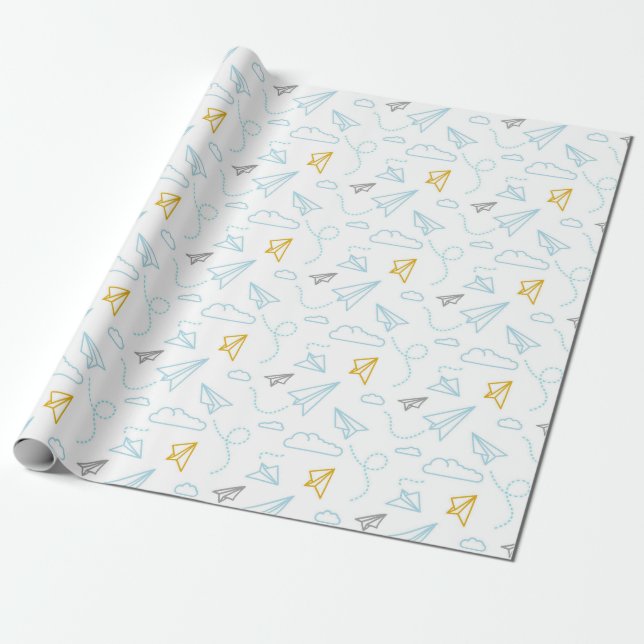 Cute Paper Plane And Clouds Baby Shower Pattern (Unrolled)