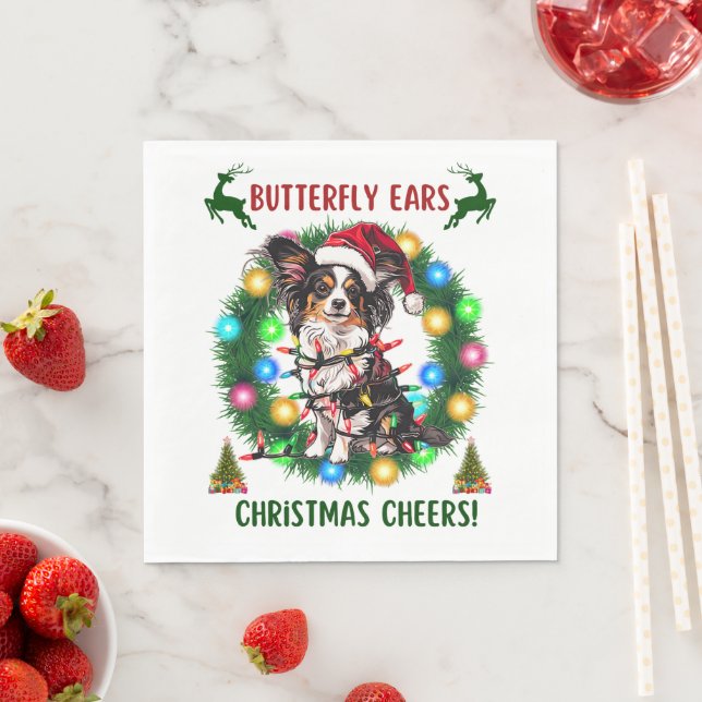 Cute Papillon Dog Christmas Hat Xmas Napkins (Insitu)