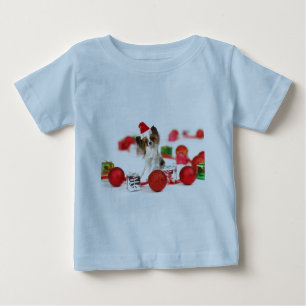 Cute Papillon Dog Christmas Santa Hat Baby T-Shirt