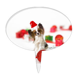 Cute Papillon Dog Christmas Santa Hat Cake Topper