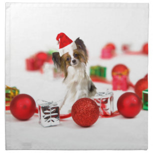 Cute Papillon Dog Christmas Santa Hat Cloth Napkin
