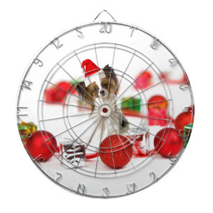 Cute Papillon Dog Christmas Santa Hat Dartboard