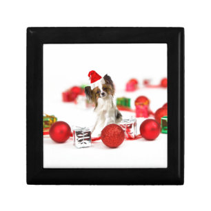 Cute Papillon Dog Christmas Santa Hat Keepsake Box