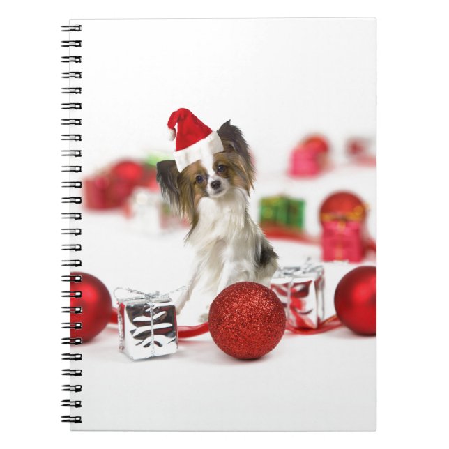 Cute Papillon Dog Christmas Santa Hat Notebook (Front)