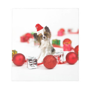 Cute Papillon Dog Christmas Santa Hat Notepad