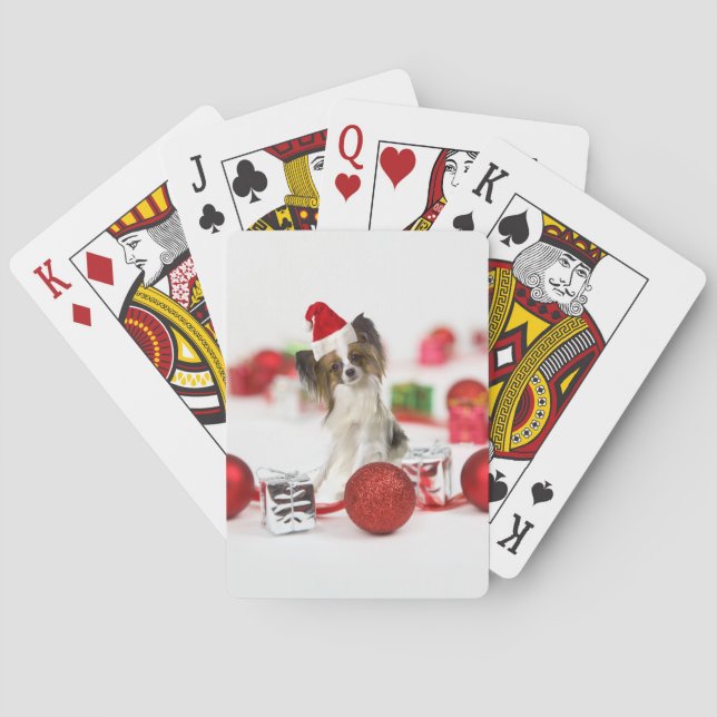 Cute Papillon Dog Christmas Santa Hat Poker Cards (Back)