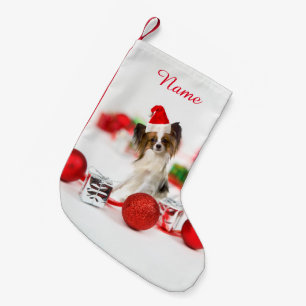 Cute Papillon Dog Christmas Santa Hat Small Christmas Stocking