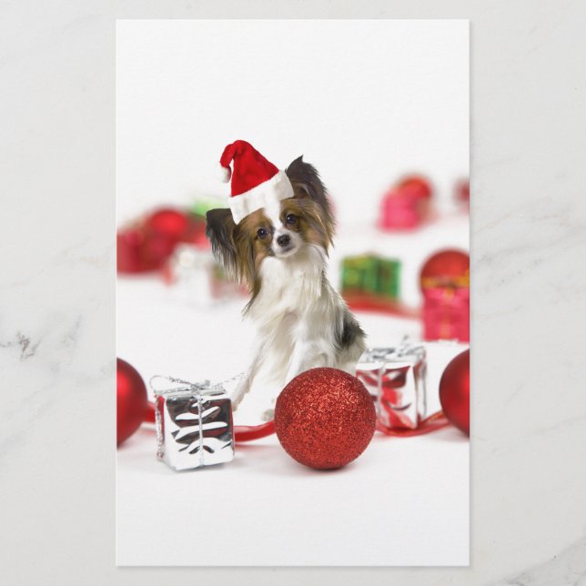 Cute Papillon Dog Christmas Santa Hat Stationery (Front)