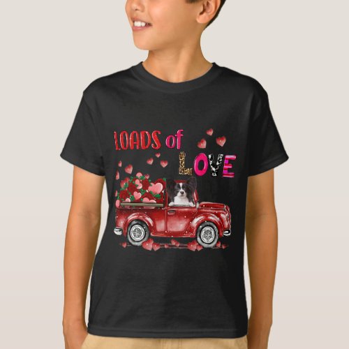 Cute Papillon Dog Driving Red Truck Happy Valentin T_Shirt