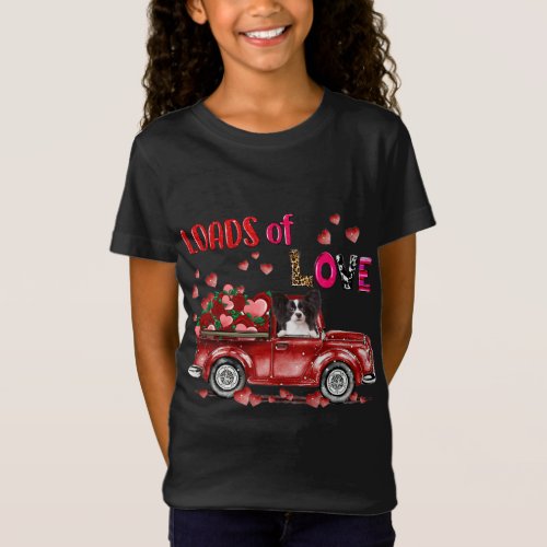 Cute Papillon Dog Driving Red Truck Happy Valentin T_Shirt