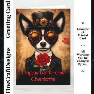 Cute Papillon Dog, Goggles, Red Rose CQ6 Birthday Card