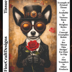 Cute Papillon Dog, Goggles, Red Rose CQ6 Decoupage Tissue Paper