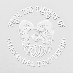 Cute Papillon Dog Head Library Book Name Embosser