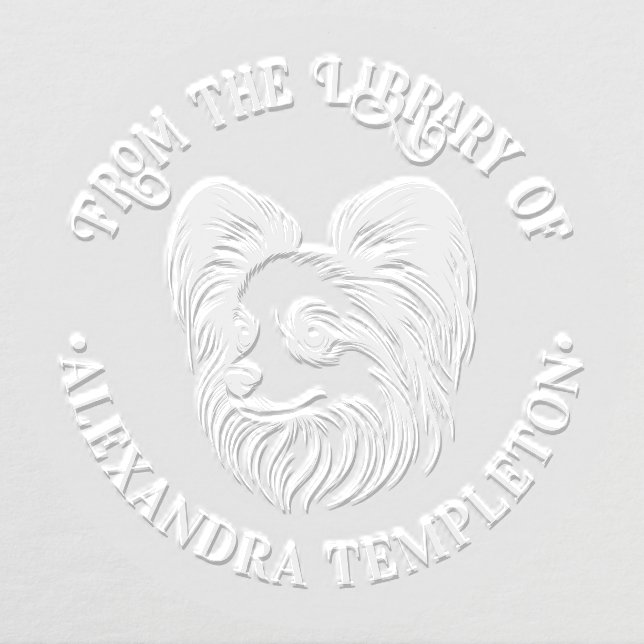 Cute Papillon Dog Head Library Book Name Embosser (Design)