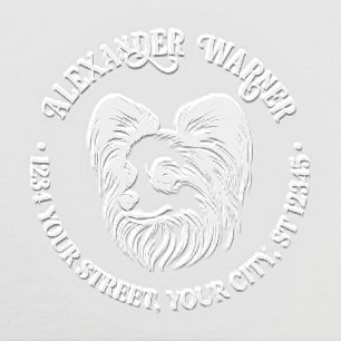 Cute Papillon Dog Head Name Return Address Embosser