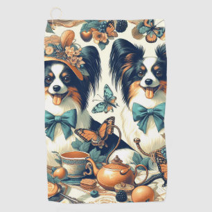 Cute Papillon Dog Illustration Golf Towel