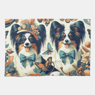 Cute Papillon Dog Illustration Kitchen Towel