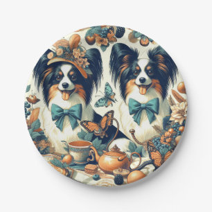 Cute Papillon Dog Illustration Paper Plates