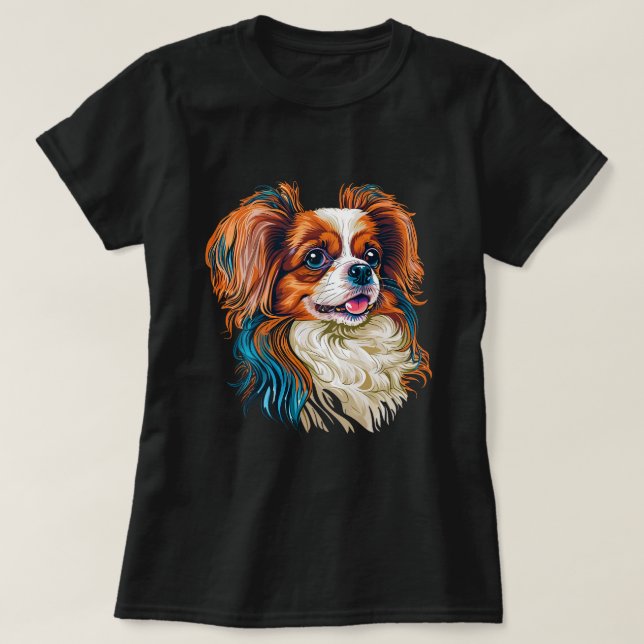 Cute Papillon Dog on Continental Toy Spaniel Lover T-Shirt (Design Front)