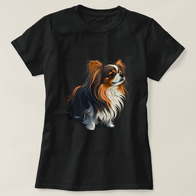 Cute Papillon Dog on Continental Toy Spaniel Lover T-Shirt (Design Front)