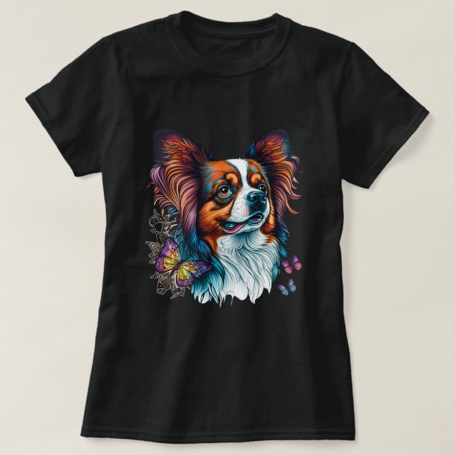 Cute Papillon Dog on Continental Toy Spaniel Lover T-Shirt (Design Front)