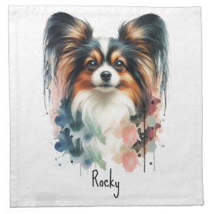 Cute Papillon Dog Watercolor Art Cloth Napkin