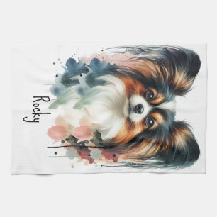 Cute Papillon Dog Watercolor Art Kitchen Towel