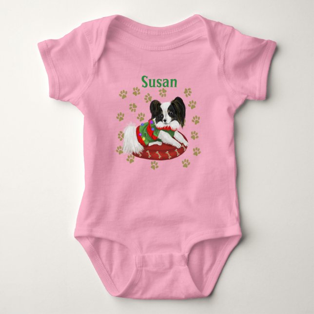 Cute Papillon Puppy Baby Bodysuit (Front)