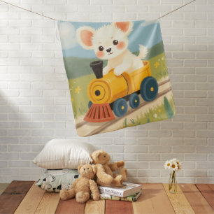 Cute Papillon Puppy Toy Train Pastel Baby Blanket