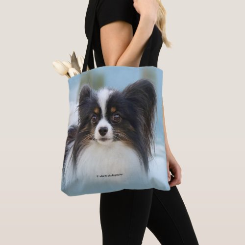 Cute Papillon Toy Spaniel Dog at the Dock Tote Bag