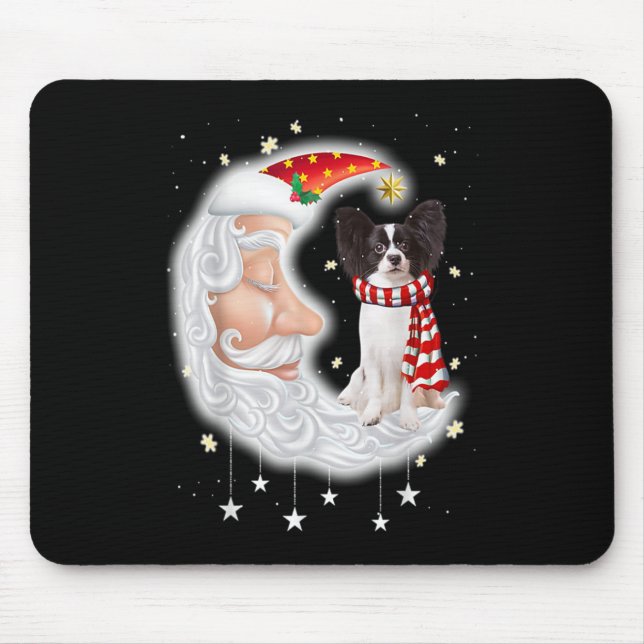 Cute Papillon With Santa Hat Christmas Dog Lover Mouse Pad (Front)