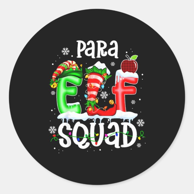 Cute Para Elf Squad Funny Christmas Elf Kids Teach Classic Round Sticker (Front)