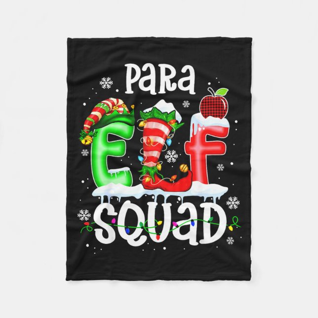 Cute Para Elf Squad Funny Christmas Elf Kids Teach Fleece Blanket (Front)