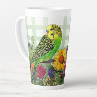 Cute Parakeet and Flowers Latte Mug