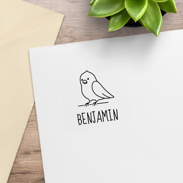 Cute Parakeet Parrot Bird Custom Name Rubber Stamp (Creator Uploaded)