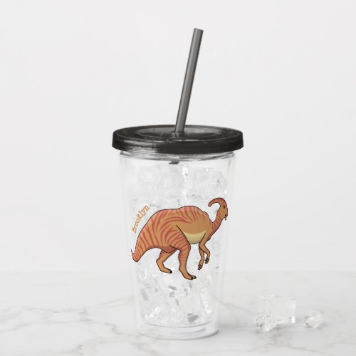 Cute parasaurolophus dinosaur cartoon illustration acrylic tumbler