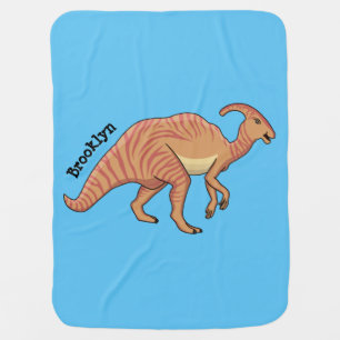 Cute parasaurolophus dinosaur cartoon illustration baby blanket