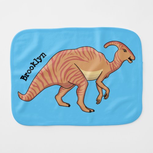 Cute parasaurolophus dinosaur cartoon illustration baby burp cloth