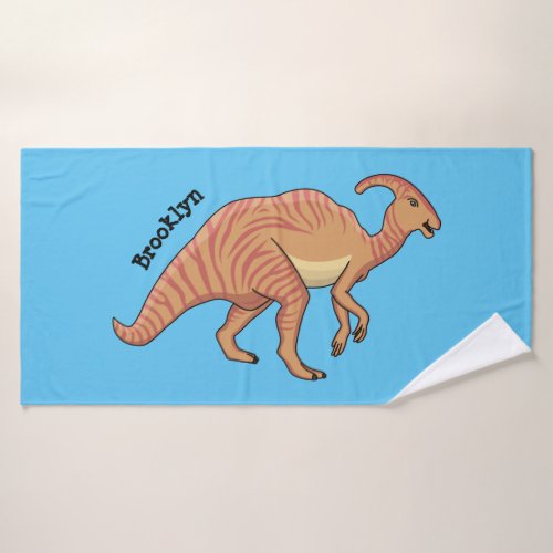 Cute parasaurolophus dinosaur cartoon illustration bath towel set