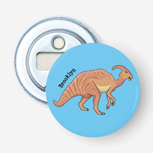 Cute parasaurolophus dinosaur cartoon illustration bottle opener (Front)